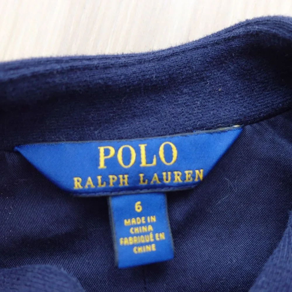 POLO‎ Ralph Lauren Girls Military Jacket 6 Navy Blue Crop Cotton Bronze Button